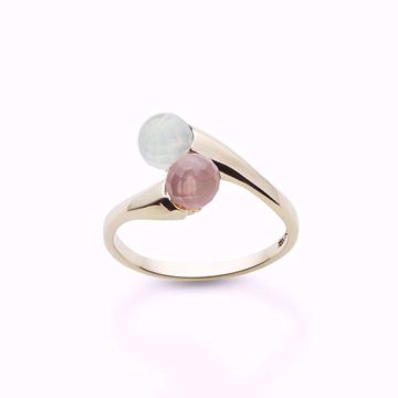 Bon Bon Duo gullring med phrenite og rosenkvarts - 585 gult gull.