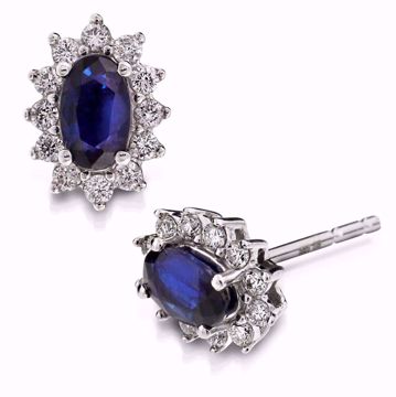 Diamantøredobber, rosett med safir - 585 hvitt gull 0,20 ct. WSI.