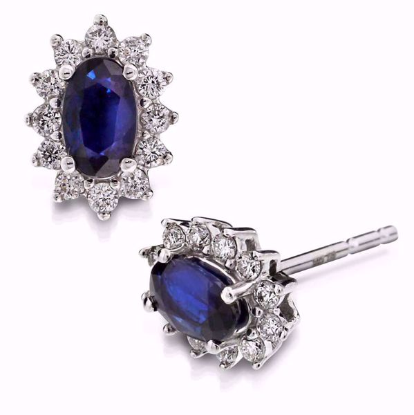 Diamantøredobber, rosett med safir - 585 hvitt gull 0,20 ct. WSI.