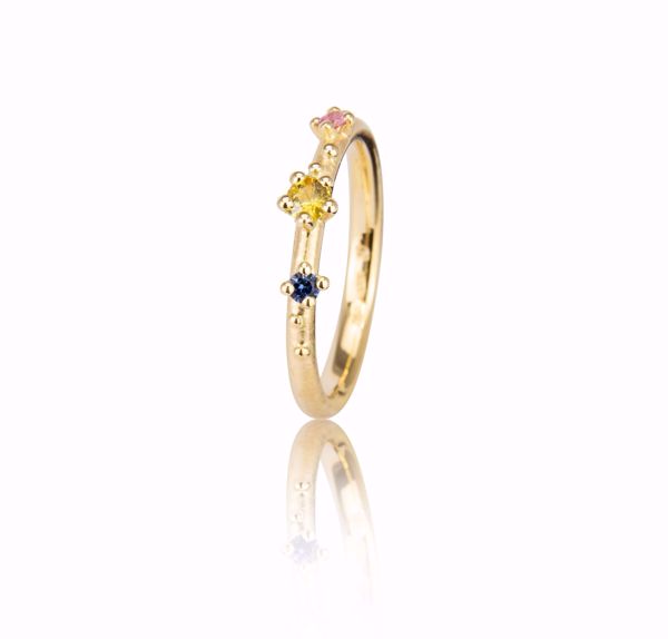 Bilde av 1104YG Shine Ring - g.gull med blå, gul og rosa safir str 56