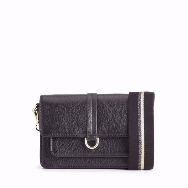 Milena Crossbody Bag Grain Black w.black gold guitarstrap Gullsmed Danielsen