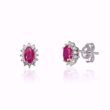 Diamantøredobber, rosett med rubin - 585 hvitt gull 0,067 ct. WSI .
