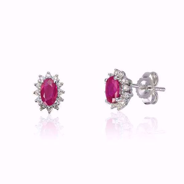 Diamantøredobber, rosett med rubin - 585 hvitt gull 0,067 ct. WSI .