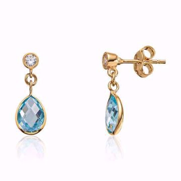 Hengende øredobber med hvite og blå zirkonia - 585 gult gull.