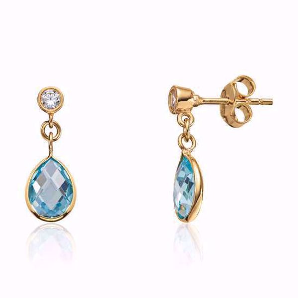 Hengende øredobber med hvite og blå zirkonia - 585 gult gull.