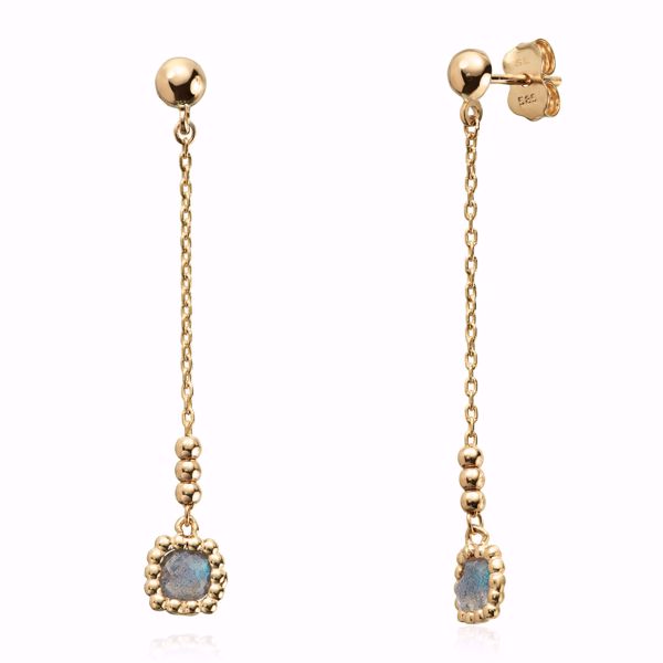 Bilde av Lange øredobber med labradoritt - 585 gult gull