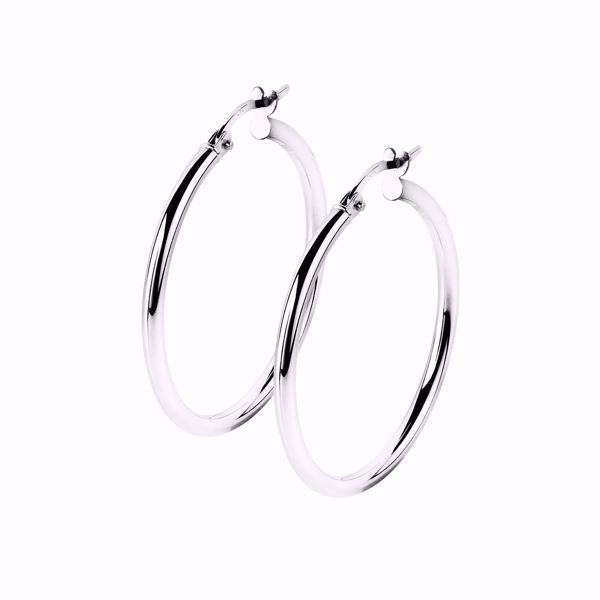 Øreringer i 585 hvitt gull, str. L.