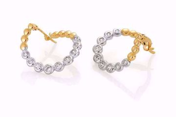 Tofargede øreringer med zirkonia - 585 hvitt og gult gull.