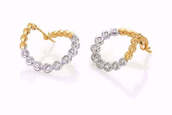 Tofargede øreringer med zirkonia - 585 hvitt og gult gull.