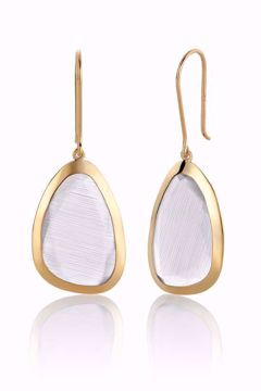 Lange øredobber med grå Cat Eye-sten i 585 gult gull.