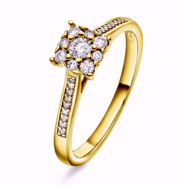 Diamantring, rosett - 585 gult gull 0,26 ct. WP