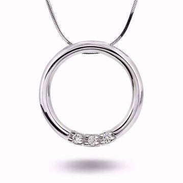 Allianseanheng, sirkelformet med 3 diamanter - 585 hvitt gull 0,15 ct. WSI.