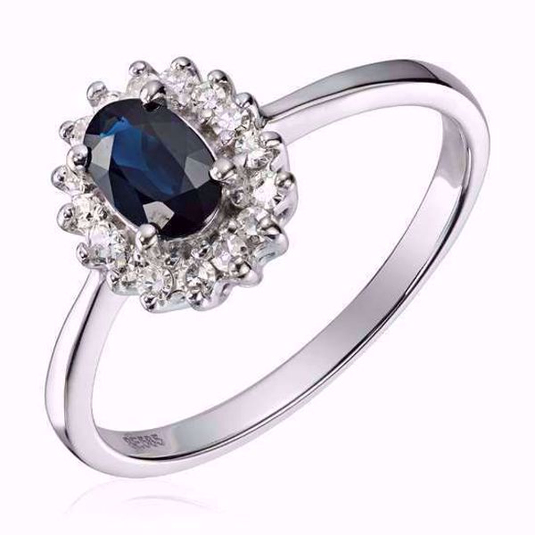 Diamantring, rosett - 585 hvitt gull med safir og diamanter 0,16 carat WSI