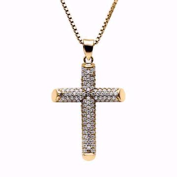 Gullanheng kors med zirkonia - 585 gult gull.