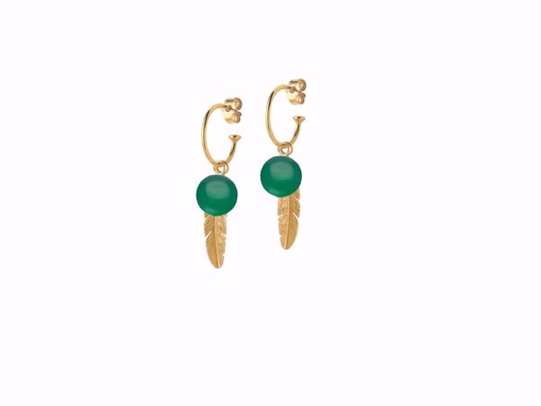 Bilde av Creol - Green Agat & Feather - Goldplated