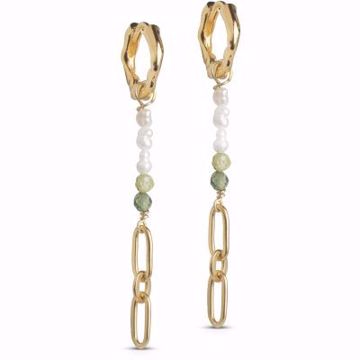 Bilde av Hoops Abigail Goldplated - Khaki green, light green and pearls