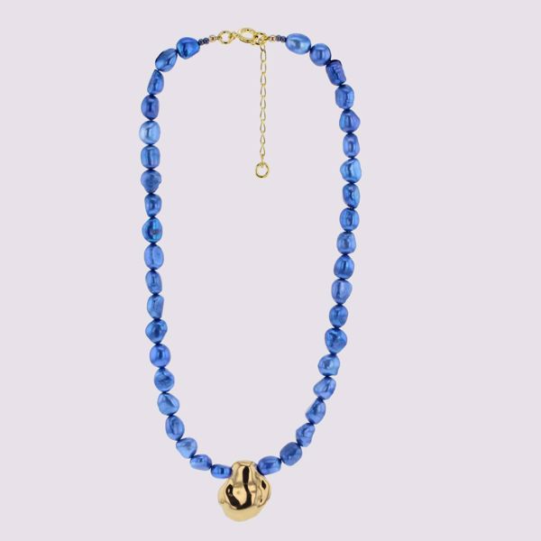 Bilde av IN TOTO WHOLE NECKLACE BLUE PEARLS LARGE GOLD