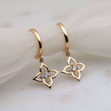 Øreringer med zirkonia - 585 gult gull.