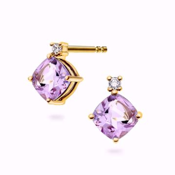 Øredobber med ametyst og zirkonia - 585 gult gull.