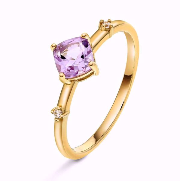 Gullring med ametyst og zirkonia - 585 gult gull.