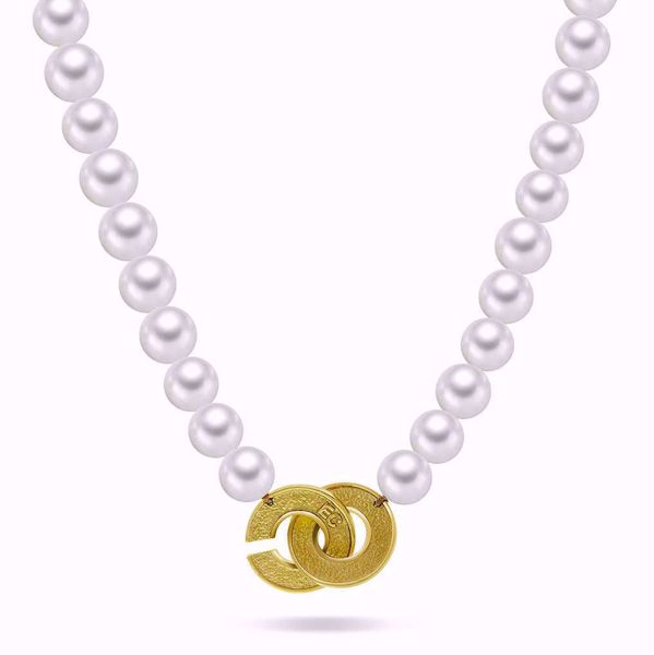 EC 1914 Perlekjede Ferskvannsperler med lås i 585 gult gull.