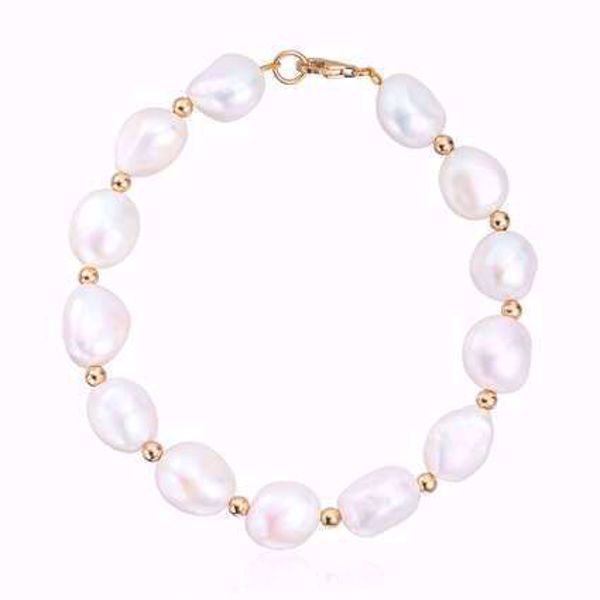 Perlearmbånd med gullkuler - 585 gult gull.