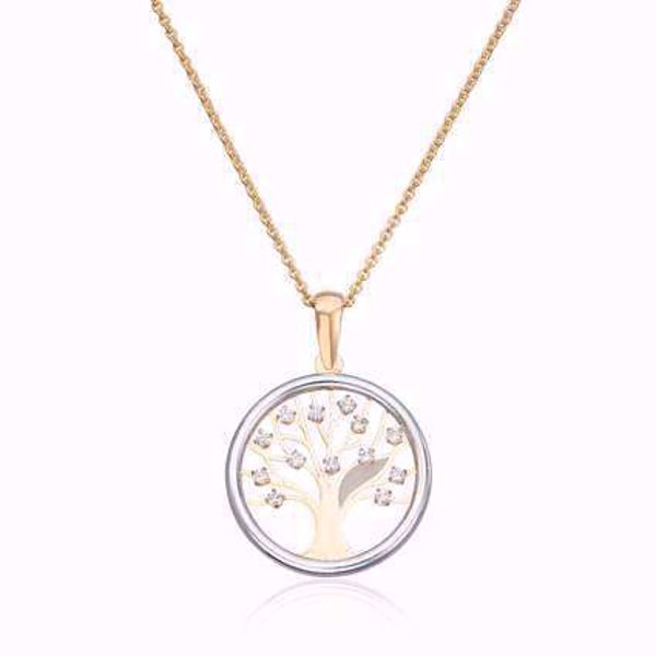 Gullanheng, Livets Tre med zirkonia - 585 gult og hvitt gull.