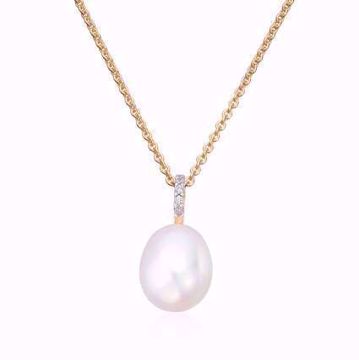 Gullanheng med ferskvannsperle og zirkonia - 585 gult gull.