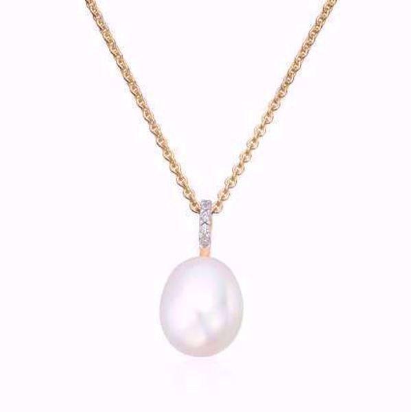 Gullanheng med ferskvannsperle og zirkonia - 585 gult gull.