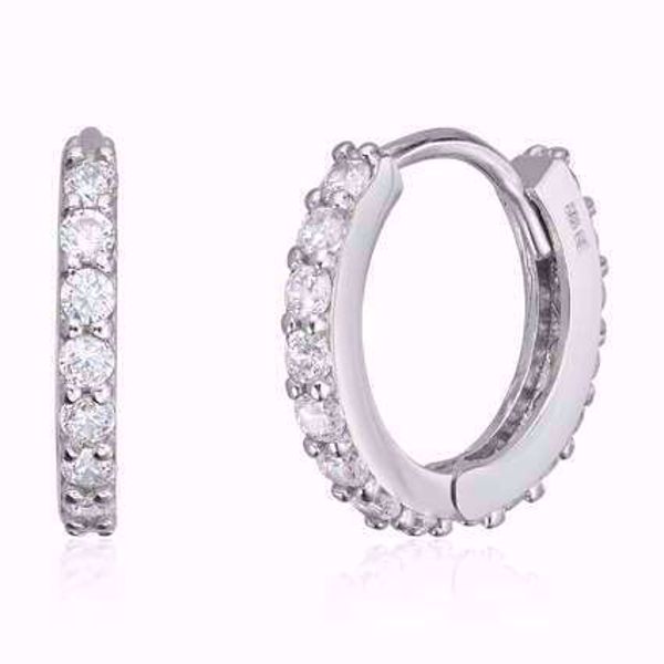 Øreringer med zirkonia i 585 hvitt gull.