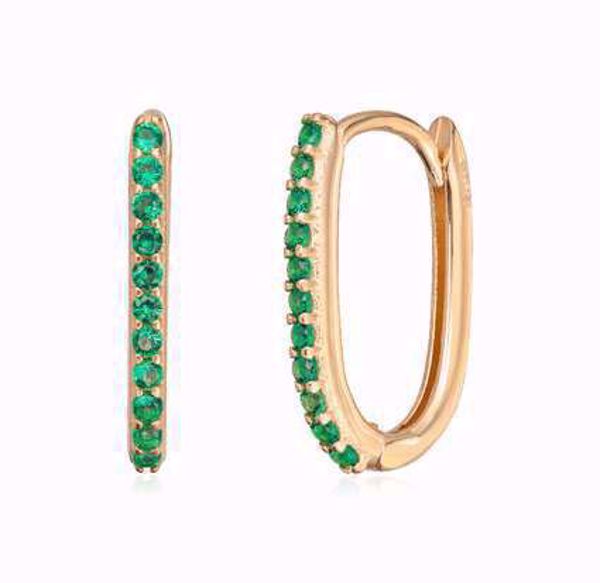 Øreringer med grønn zirkonia - 585 gult gull.