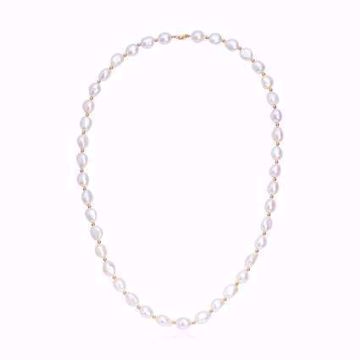 Halskjede med Ferskvannsperler og gullkuler - 585 gult gull.