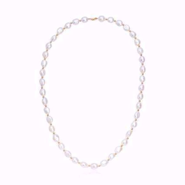 Halskjede med Ferskvannsperler og gullkuler - 585 gult gull.
