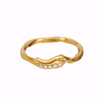 Ring i gullforgylt sølv, formet som en slange med 5 hvite zirkonia.