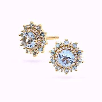 Diamantøredobber med Akvamarin - 585 gult gull 0,08 ct. WP
