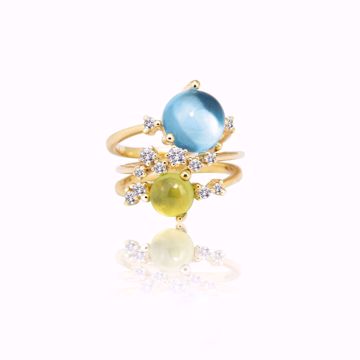 Stellini Diamantring  - 585 gult gull, Swiss Blue Topas, diamanter 0,06 ct TWVS