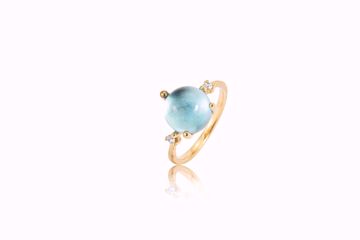 Stellini Diamantring  - 585 gult gull, Swiss Blue Topas, diamanter 0,06 ct TWVS