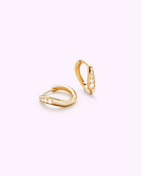 Philippa Studios Wave Combo Hoops Small, forgylt sølv, zirkonia.