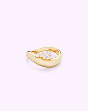 Philippa Studios Wave Pear Ring, forgylt sølv, zirkonia.