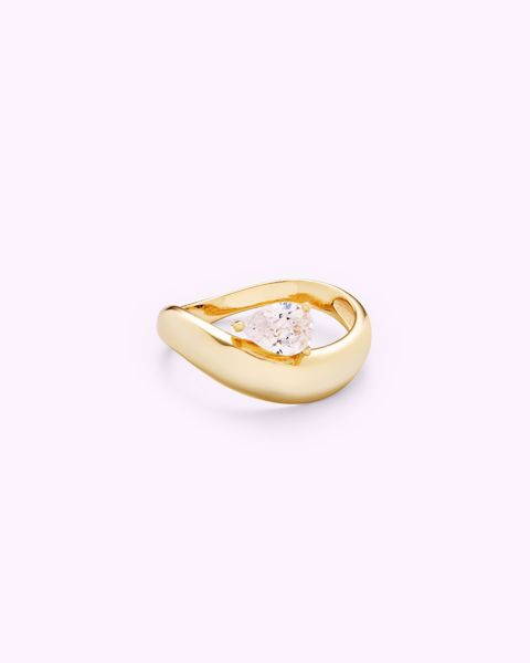 Philippa Studios Wave Pear Ring, forgylt sølv, zirkonia.