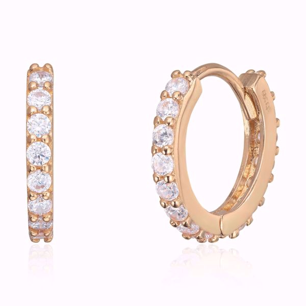 Øreringer med zirkonia - 585 gult gull.