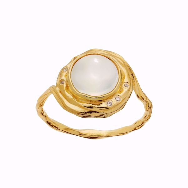Maanesten Zahra Ring, forgylt sølv med zirkonia og  hvit månesten.