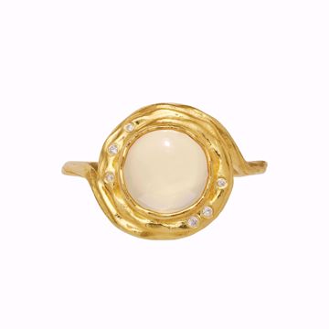 Maanesten Zahra Ring, forgylt sølv med zirkonia og  hvit månesten.