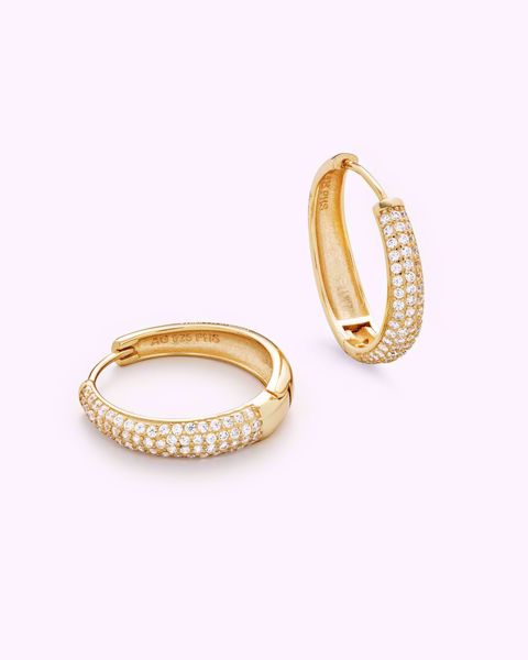 Philippa Studios Dome Pave Hoops X-large, forgylt sølv, zirkonia.