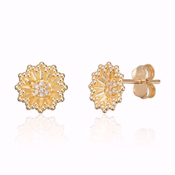 Øredobber Blomst i 585 gult gull med zirkonia. 