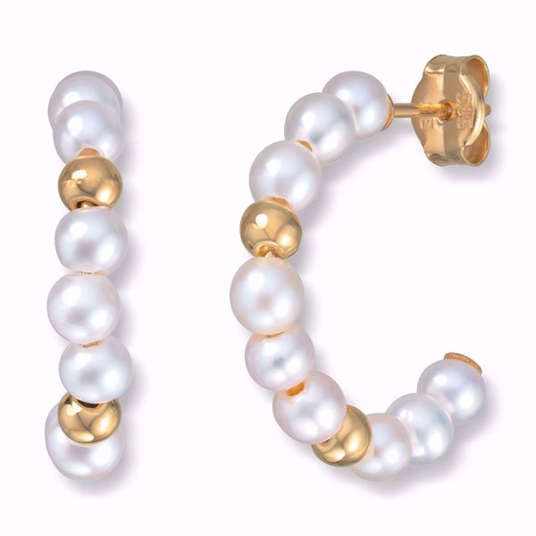 Øreringer i 585 gult gull med ferskvannsperler. 