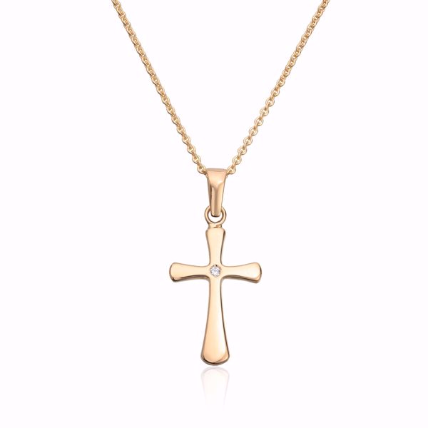 Gullkors - anheng 585 gult gull med diamant 0,01 ct. WSI. 
