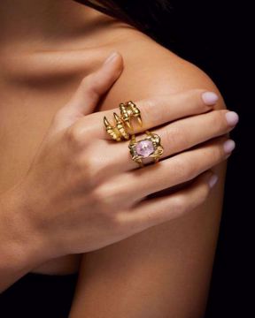 Maria Nilsdotter Ring Jaw Stone - 925 forgylt sølv, rosenkvarts. 