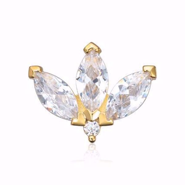 Lotus-formet piercingøredobb. 925 forgylt sølv, hvite zirkonia. 