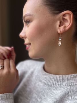 Noën Jewellery Stellini Diamantøredobber med Topas og Rosenkvarts - 585 gult gull 0,30 ct TWVS